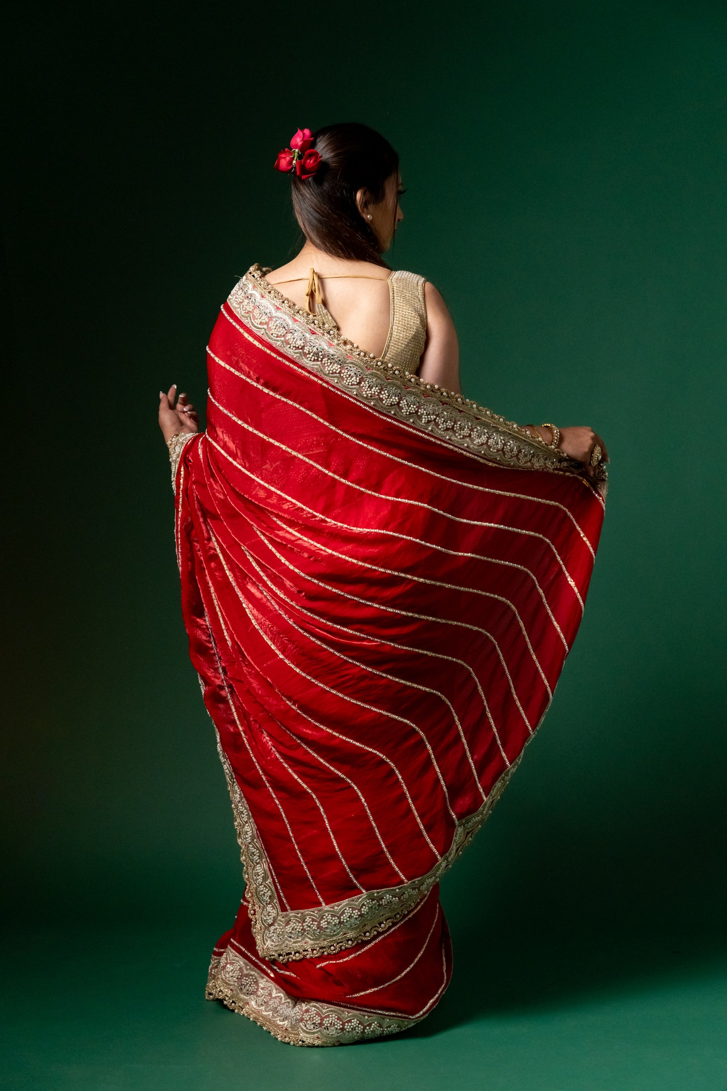 Crimson Charm Handcrafted Red Saree with Zari & Sequin Border